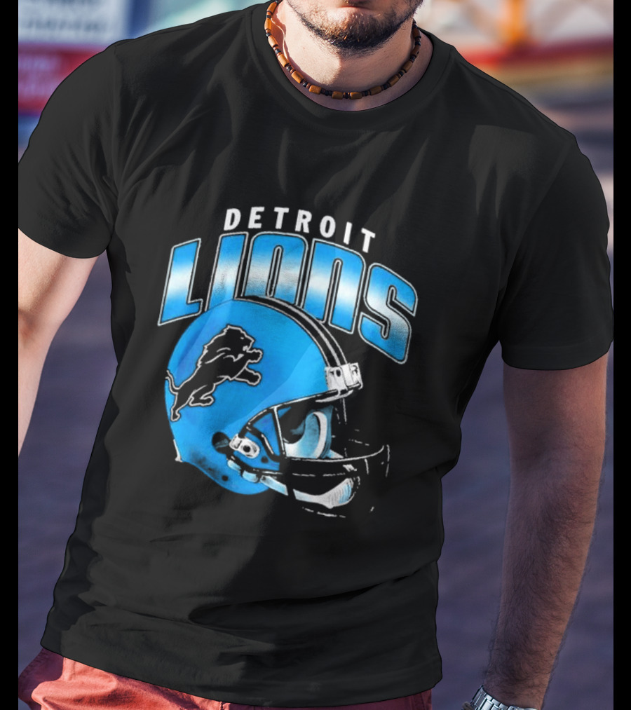 Detroit Lions Blue Gradient Football Helmet T-Shirt