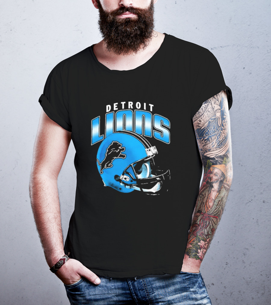 Detroit Lions Blue Gradient Football Helmet T-Shirt