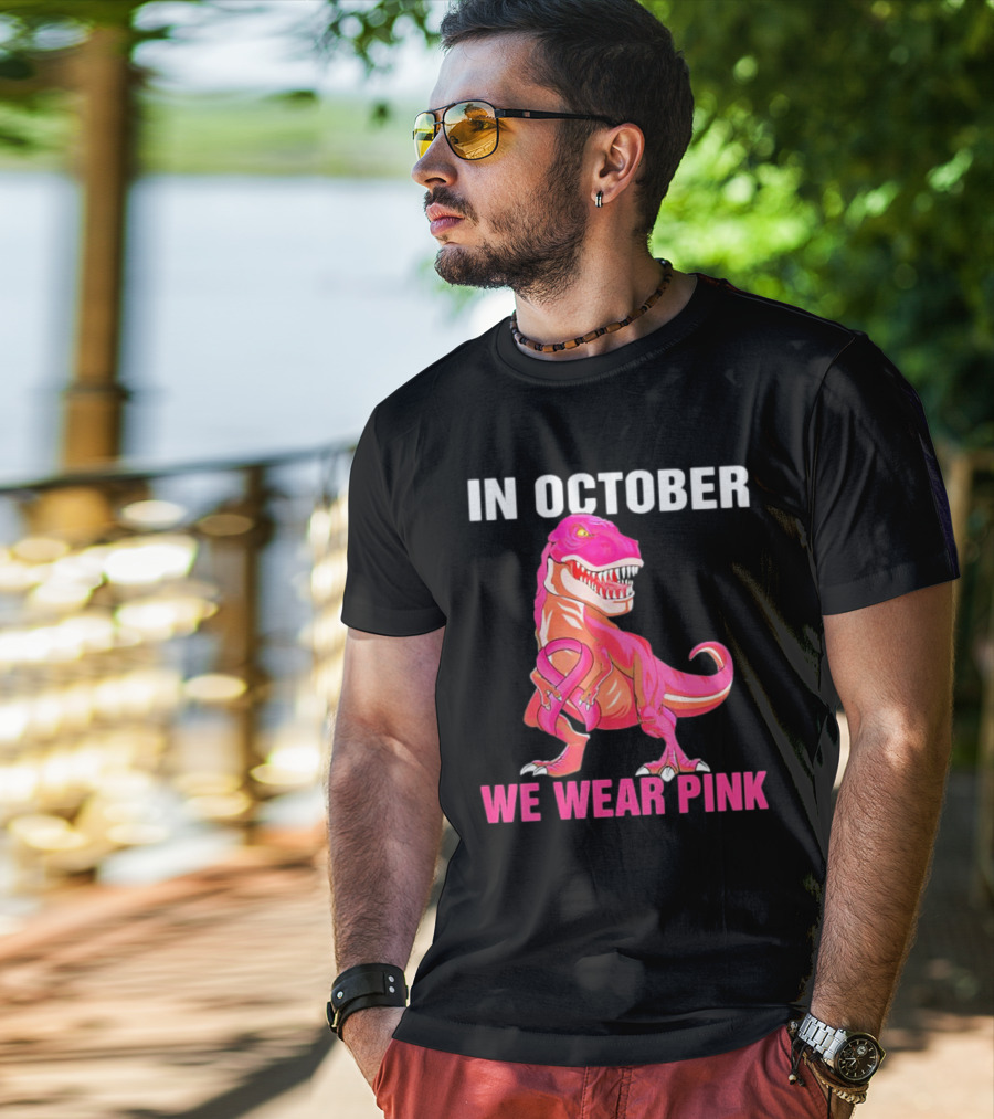 In October We Wear Pink Breast Cancer T-Rex Dino Kids Toddler T-Shirt