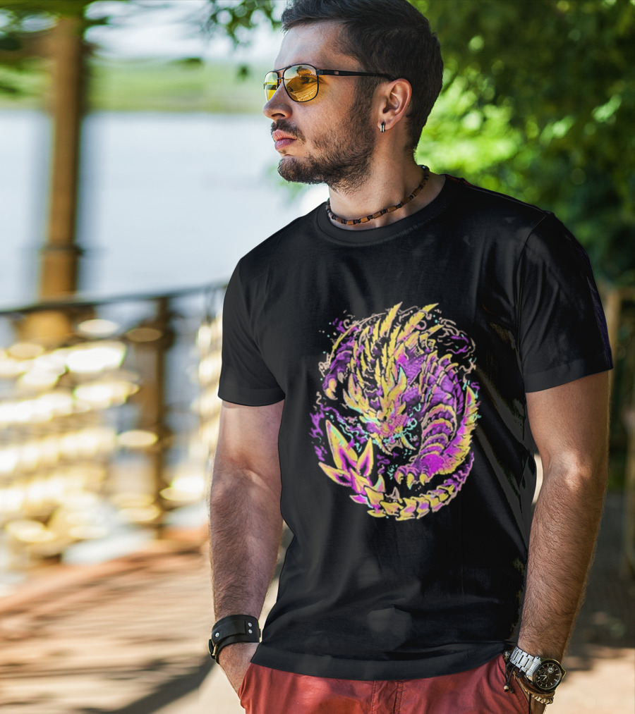 Monster Hunter Magnamalo Neon Colorful Dragon Graphics T-Shirt