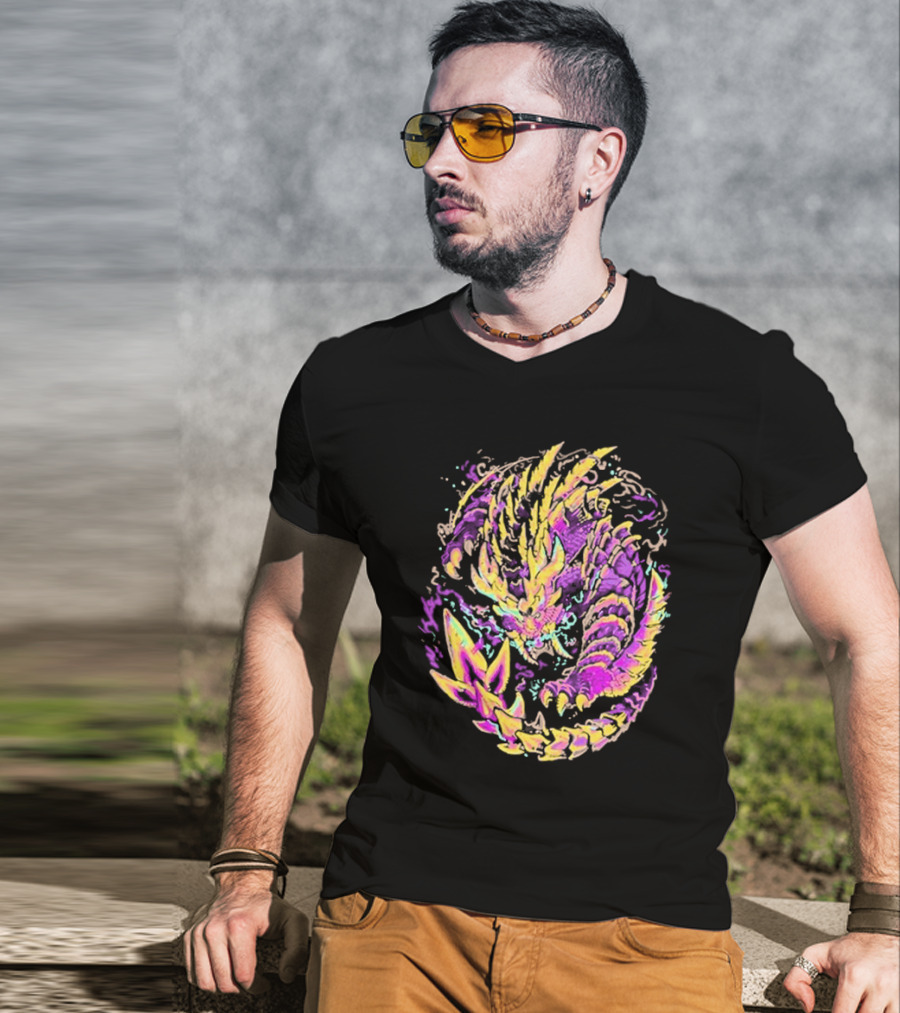 Monster Hunter Magnamalo Neon Colorful Dragon Graphics T-Shirt