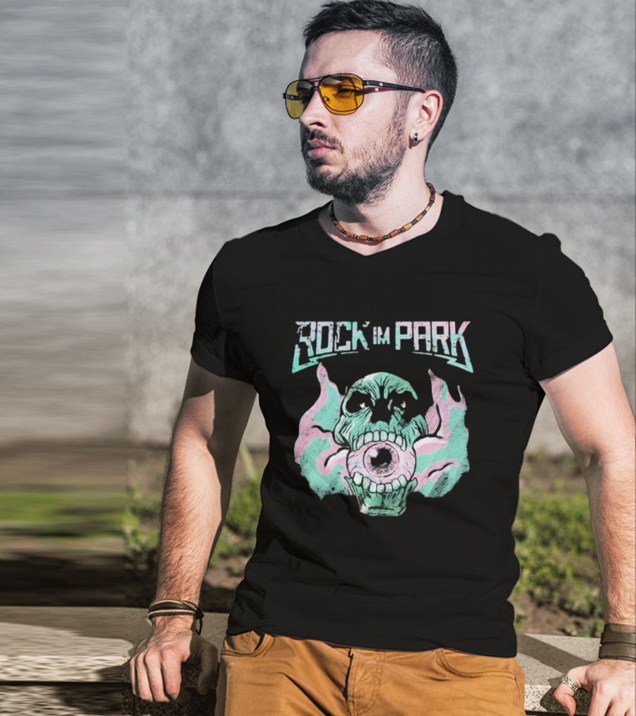 Rock Im Park Smoke Skull Flaming Eyeball T-Shirt
