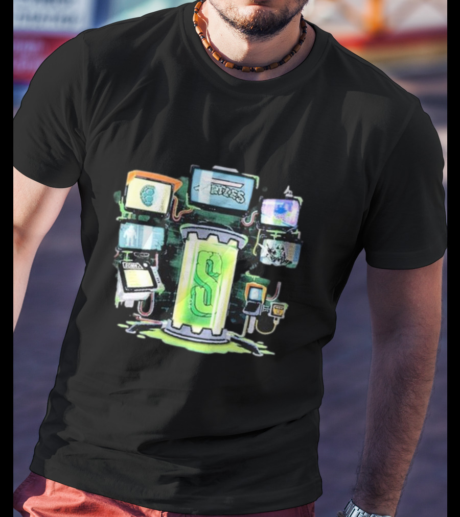Sidemen Mutation Sci-Fi Tube With Screens And Green Elements T-Shirt