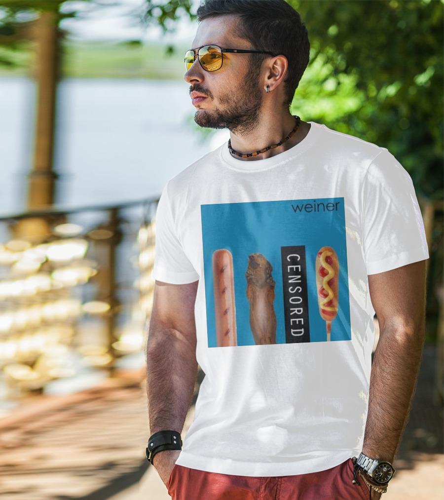 Weiner Hotdogs Censored Blue Background T-Shirt