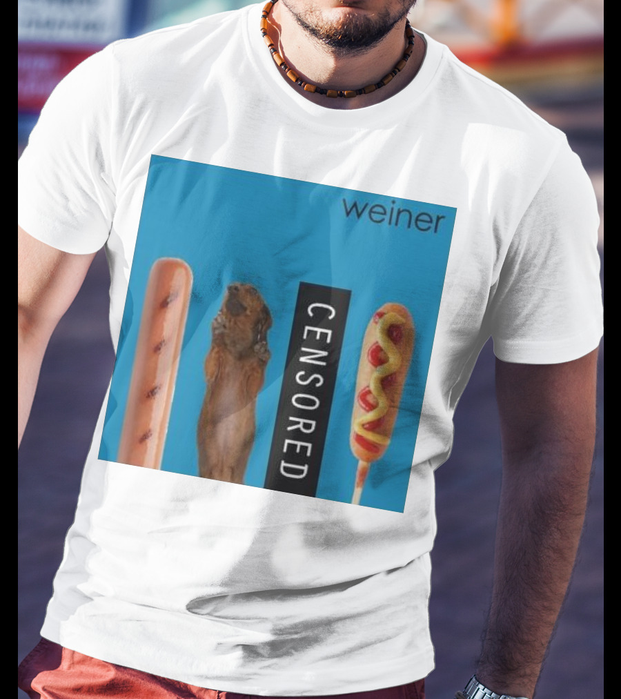 Weiner Hotdogs Censored Blue Background T-Shirt
