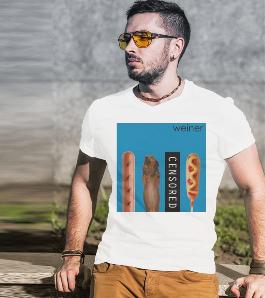 Weiner Hotdogs Censored Blue Background T-Shirt