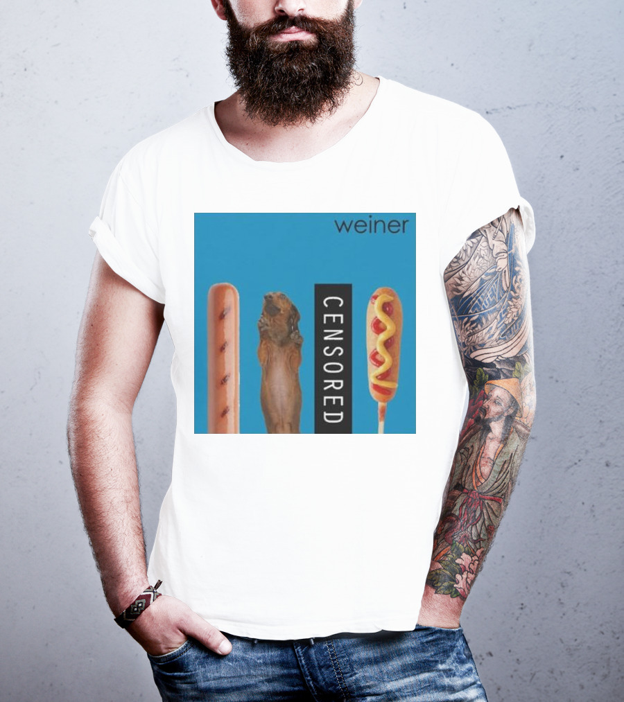 Weiner Hotdogs Censored Blue Background T-Shirt
