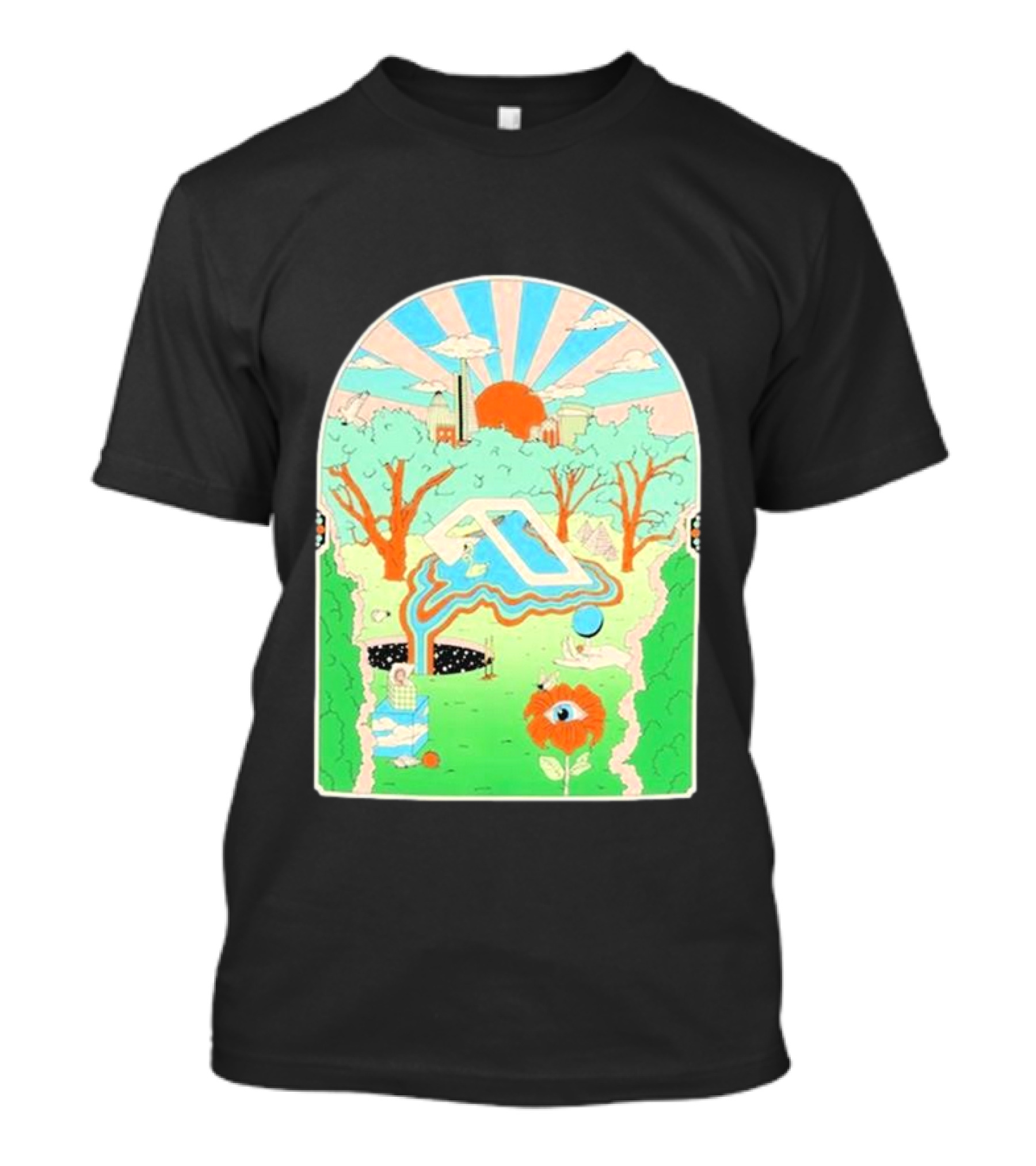 Anjunadeep X Andrew Mcgranahan Psychedelic Landscape With Eye And Cloud Motif T-Shirt