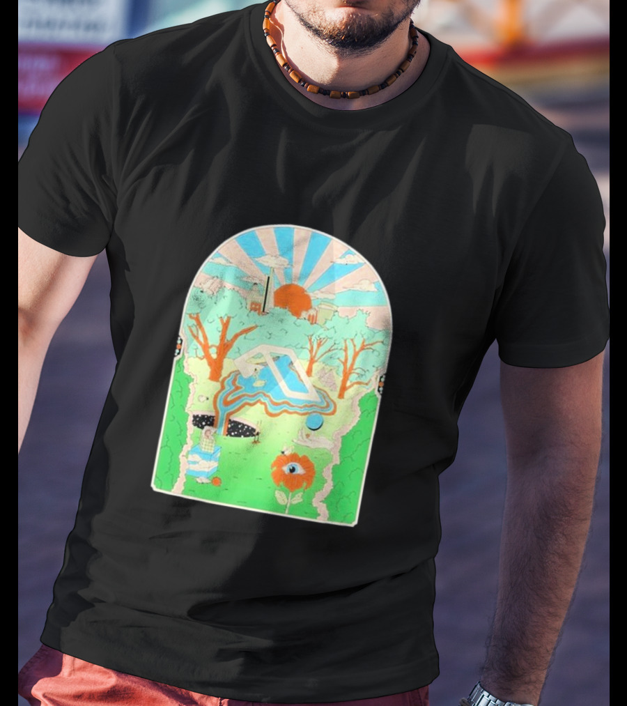 Anjunadeep X Andrew Mcgranahan Psychedelic Landscape With Eye And Cloud Motif T-Shirt