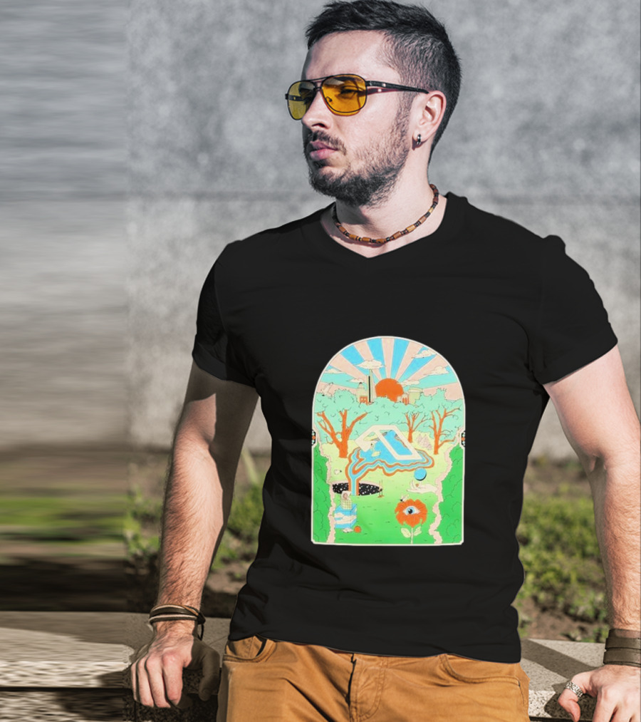 Anjunadeep X Andrew Mcgranahan Psychedelic Landscape With Eye And Cloud Motif T-Shirt