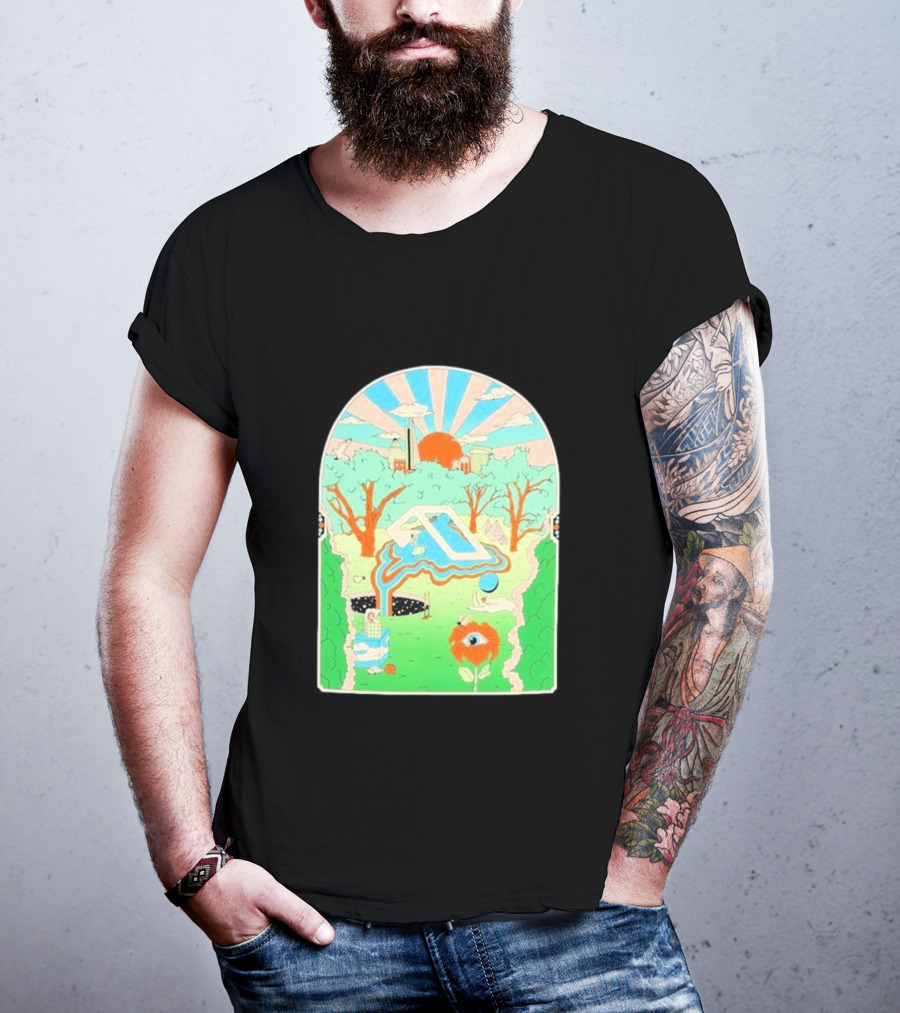 Anjunadeep X Andrew Mcgranahan Psychedelic Landscape With Eye And Cloud Motif T-Shirt