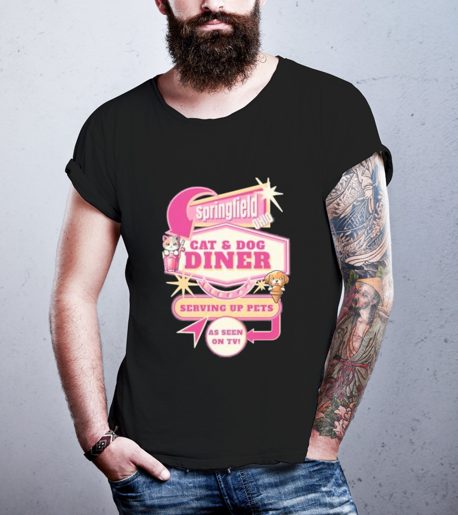 Springfield Cat And Dog Diner Serving Up Pets As Seen On TV Retro Neon Sign T-Shirt