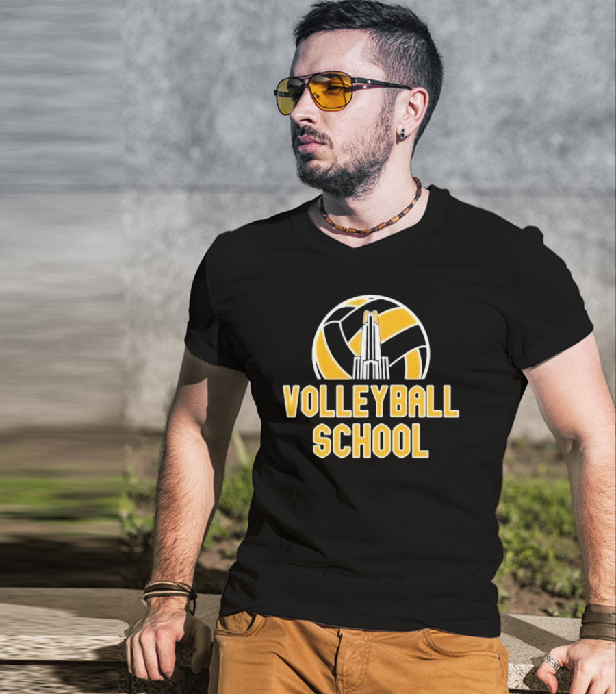 Volleyball School Ball Tower Icon With Building T-Shirt