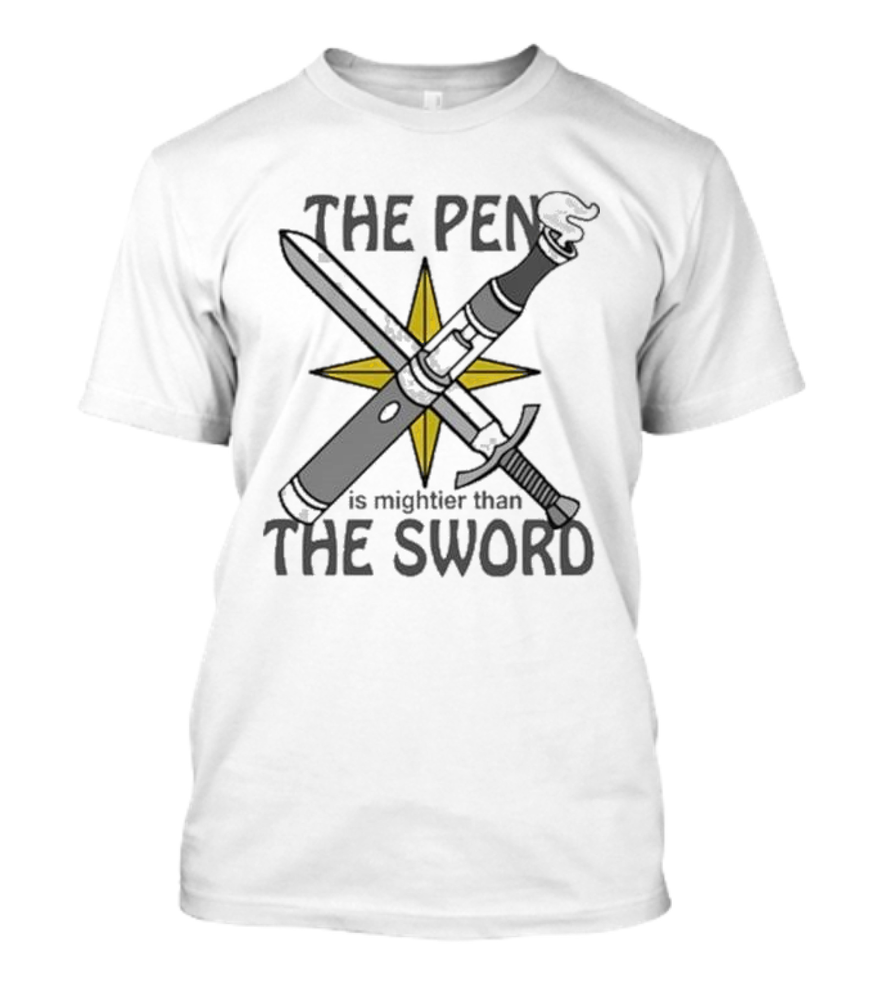 The Pen Is Mightier Than The Sword Compass Symbol Battling Forces T-Shirt