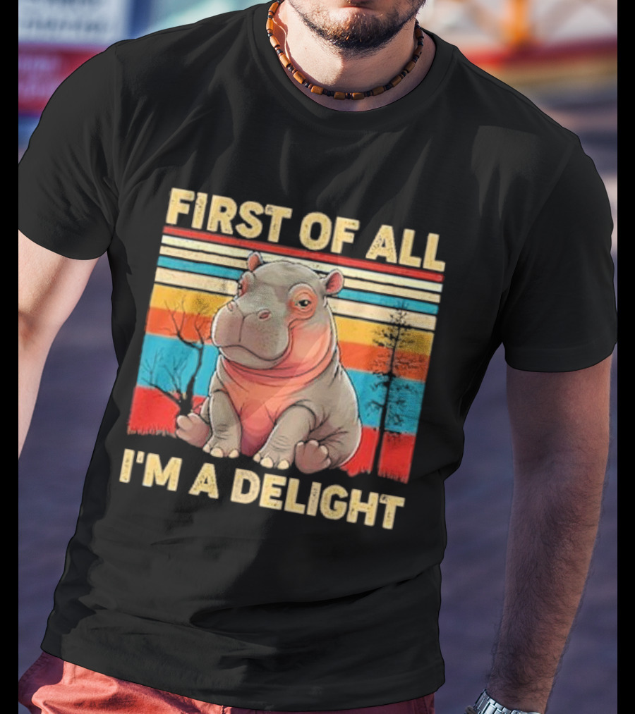 First Of All I'm A Delight Vintage Hippo Retro Stripes T-Shirt