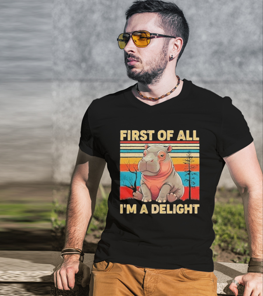First Of All I'm A Delight Vintage Hippo Retro Stripes T-Shirt