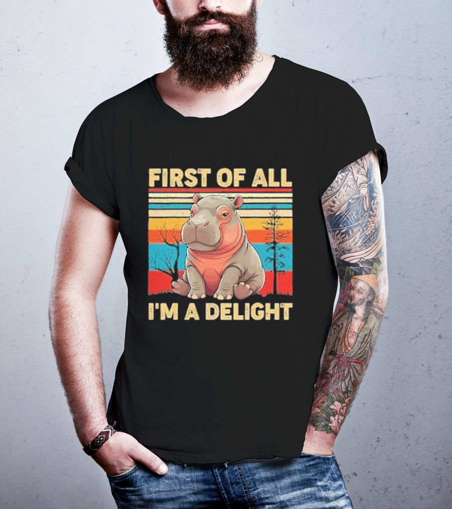 First Of All I'm A Delight Vintage Hippo Retro Stripes T-Shirt