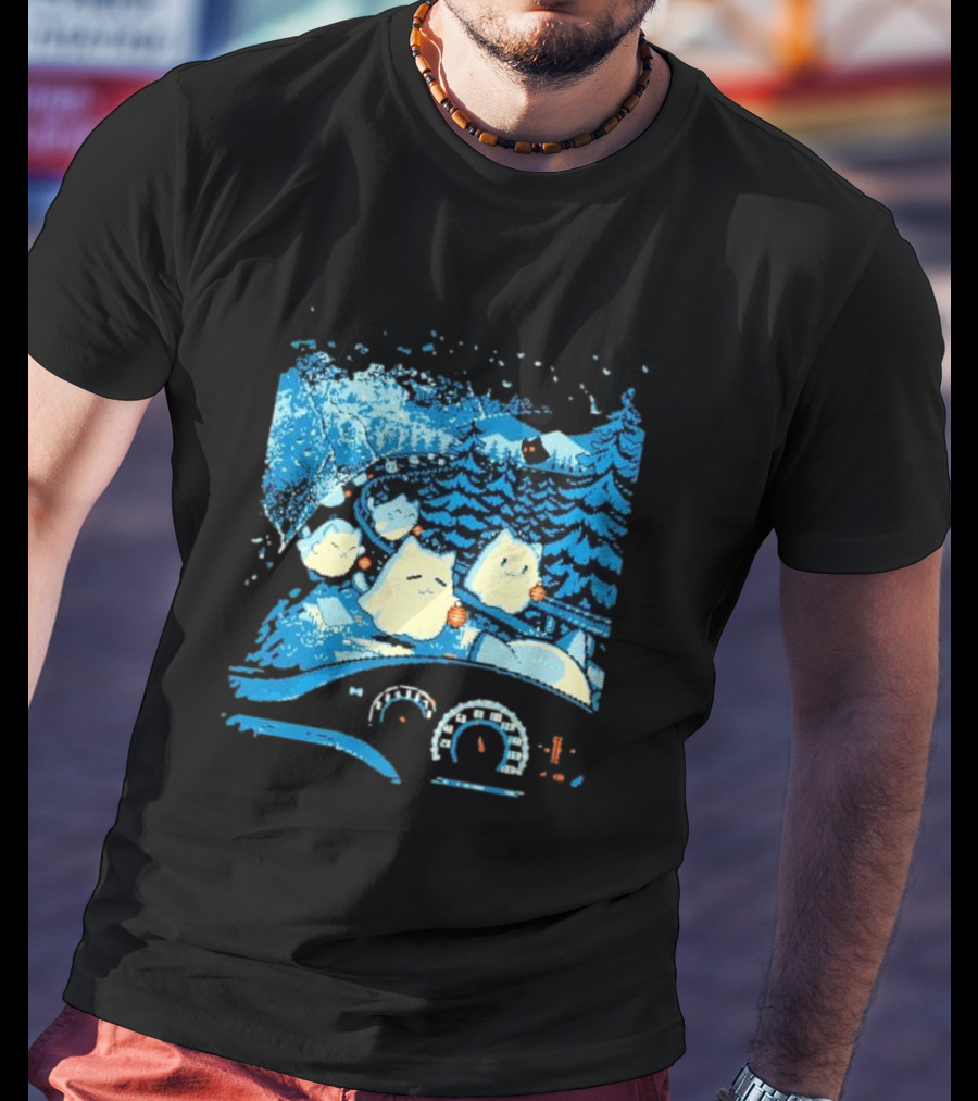 Haunted Road Pixel Art Ghost Cats Forest Adventure T-Shirt