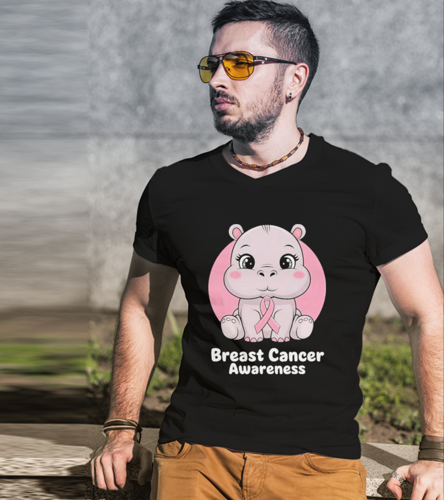 Breast Cancer Awareness Hippo Pink T-Shirt