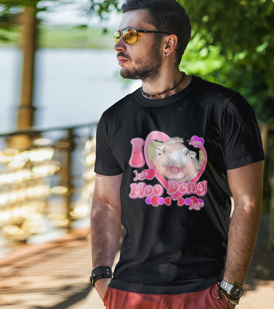 I Love Moo Deng Baby Hippo Heart Love Cute T-Shirt