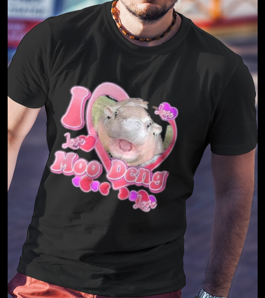 I Love Moo Deng Baby Hippo Heart Love Cute T-Shirt