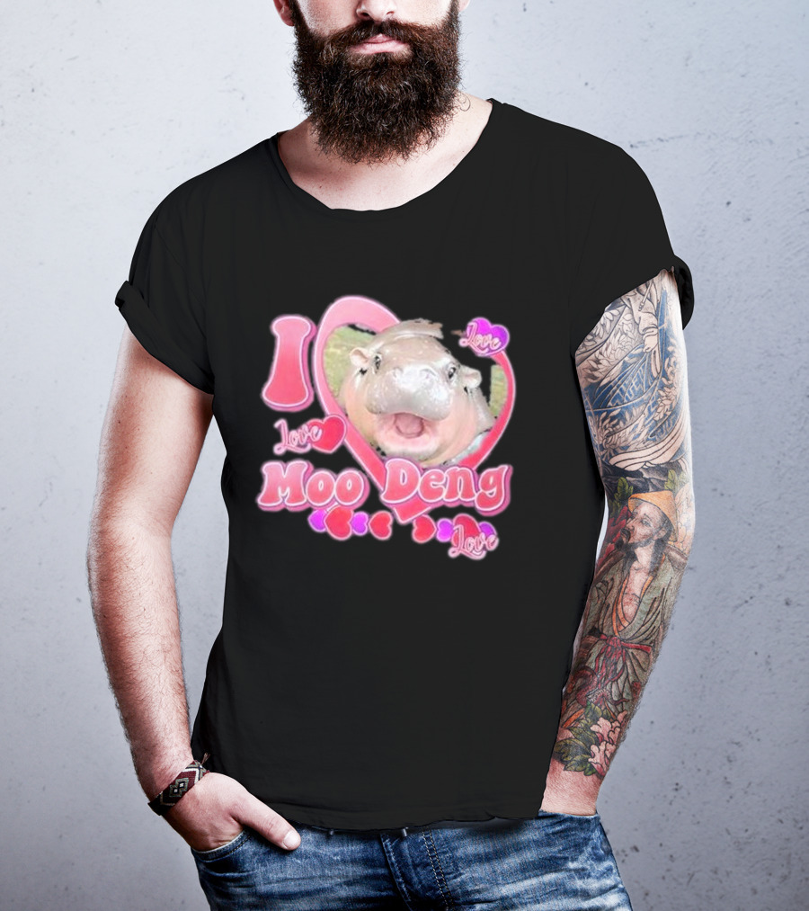 I Love Moo Deng Baby Hippo Heart Love Cute T-Shirt