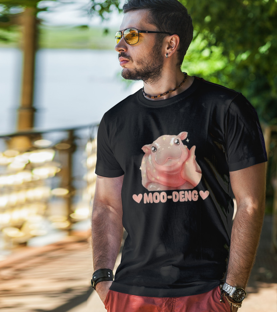 Moo Deng Bouncy Pig Cute Sparkly Hippo Image T-Shirt