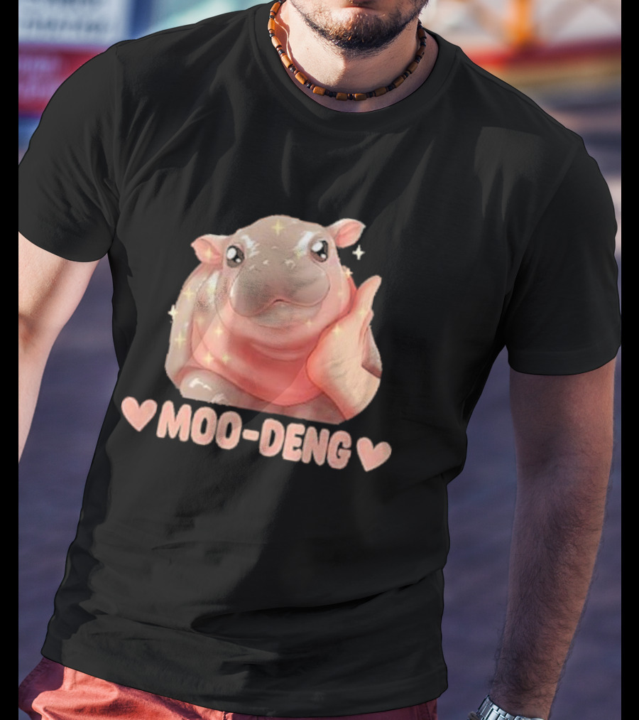 Moo Deng Bouncy Pig Cute Sparkly Hippo Image T-Shirt