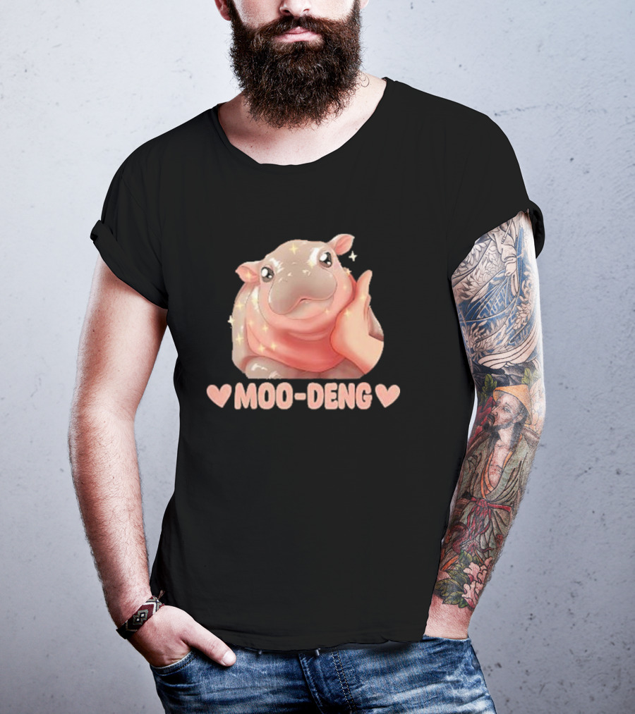 Moo Deng Bouncy Pig Cute Sparkly Hippo Image T-Shirt