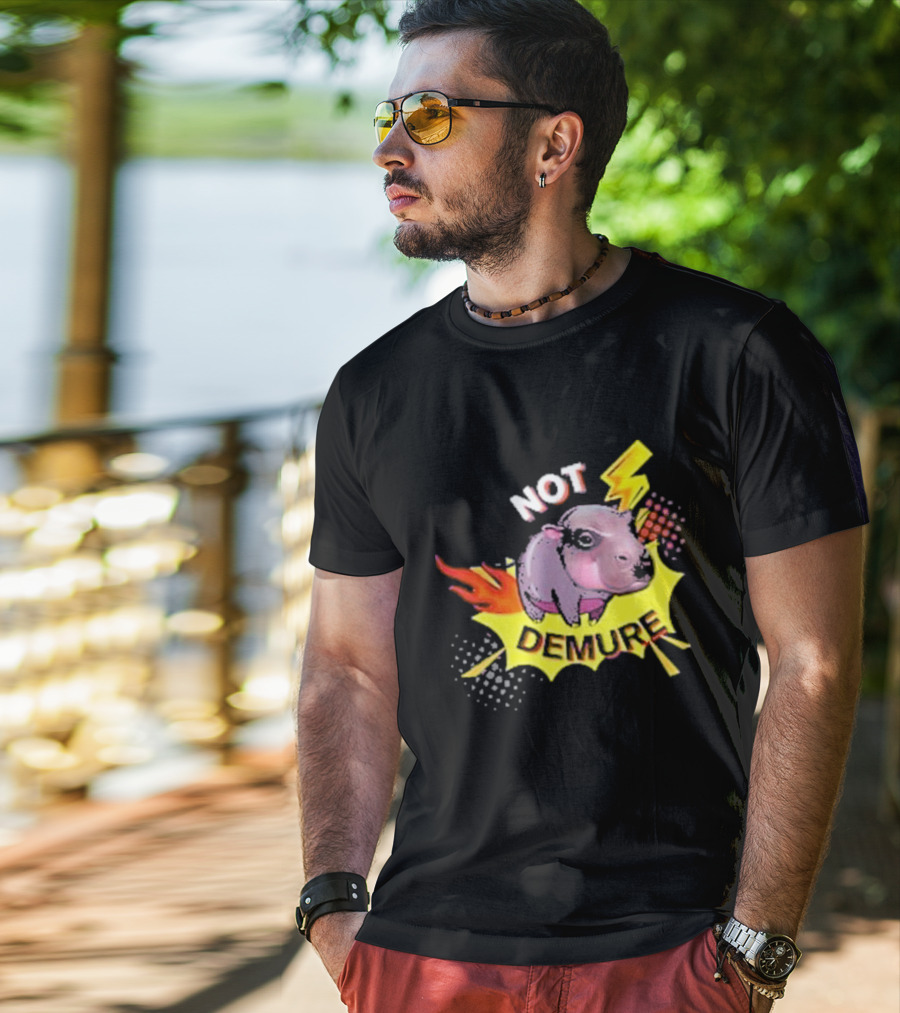 Moo Deng Not Demure Pop Art Hippo Lightning Fire Burst T-Shirt