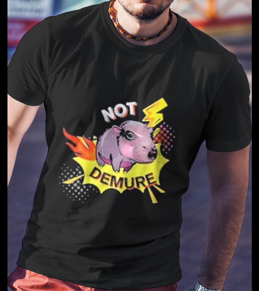 Moo Deng Not Demure Pop Art Hippo Lightning Fire Burst T-Shirt