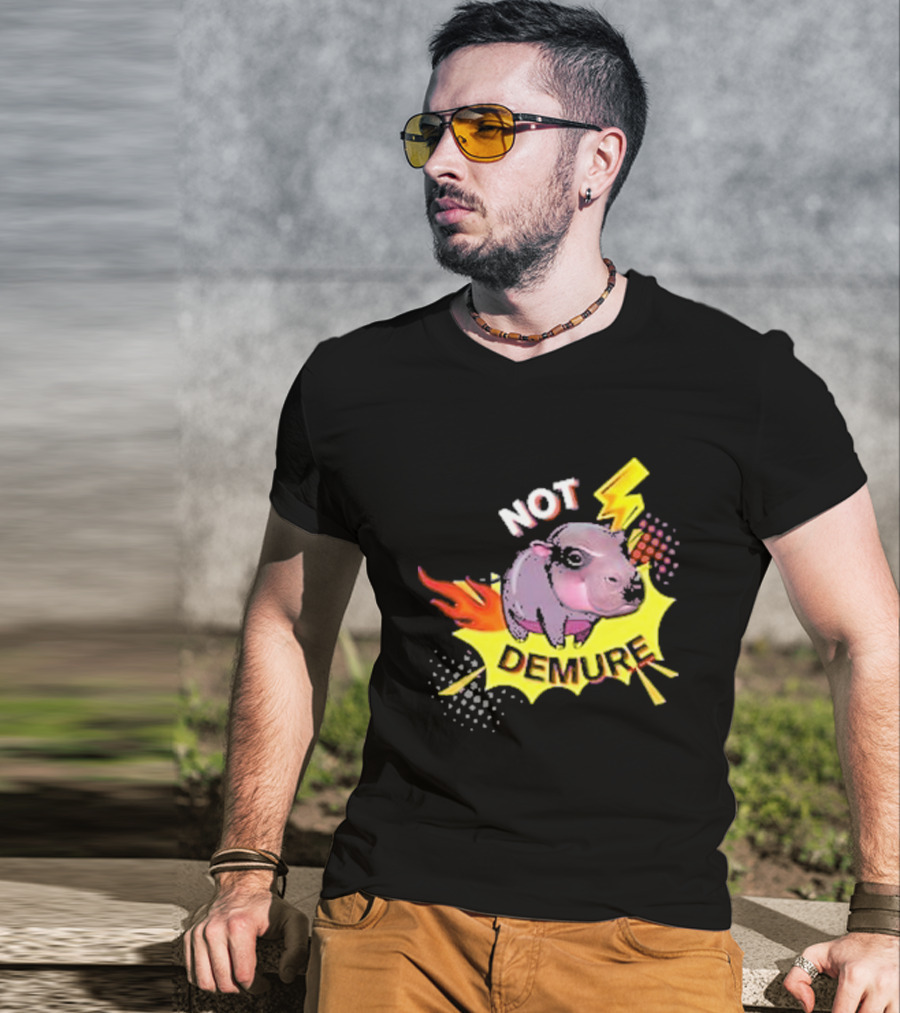 Moo Deng Not Demure Pop Art Hippo Lightning Fire Burst T-Shirt