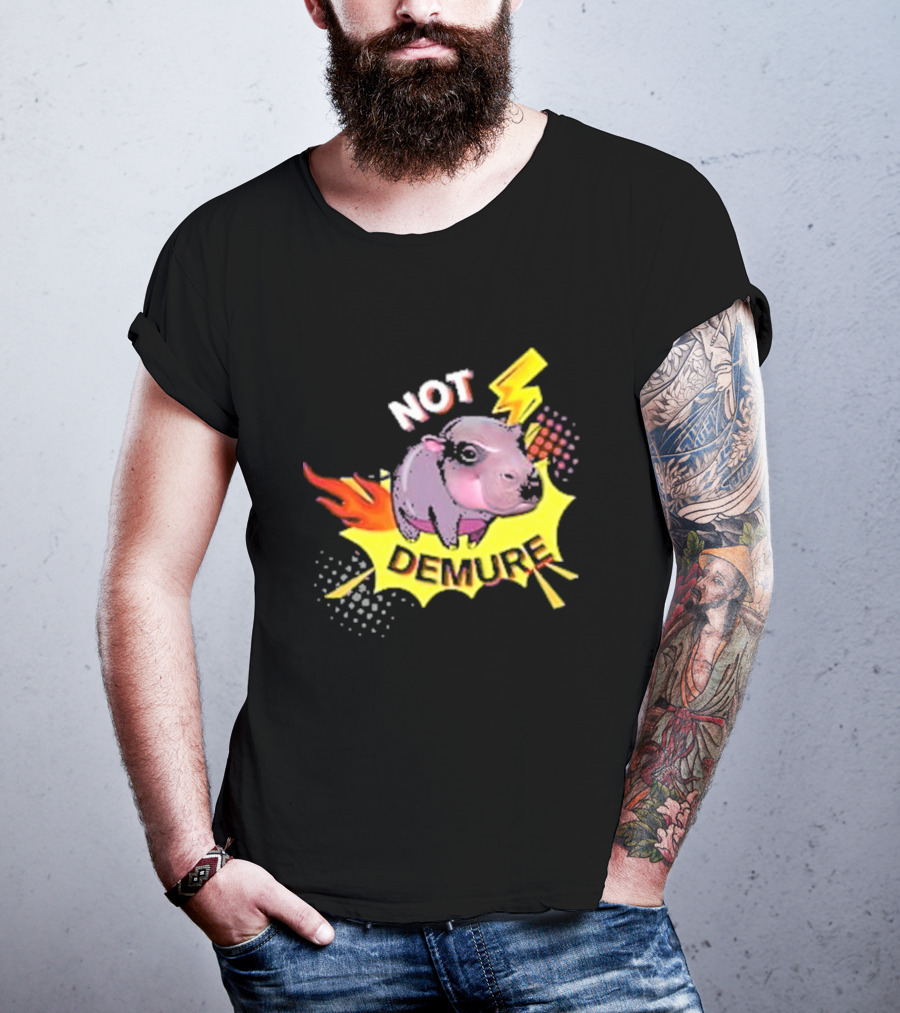 Moo Deng Not Demure Pop Art Hippo Lightning Fire Burst T-Shirt