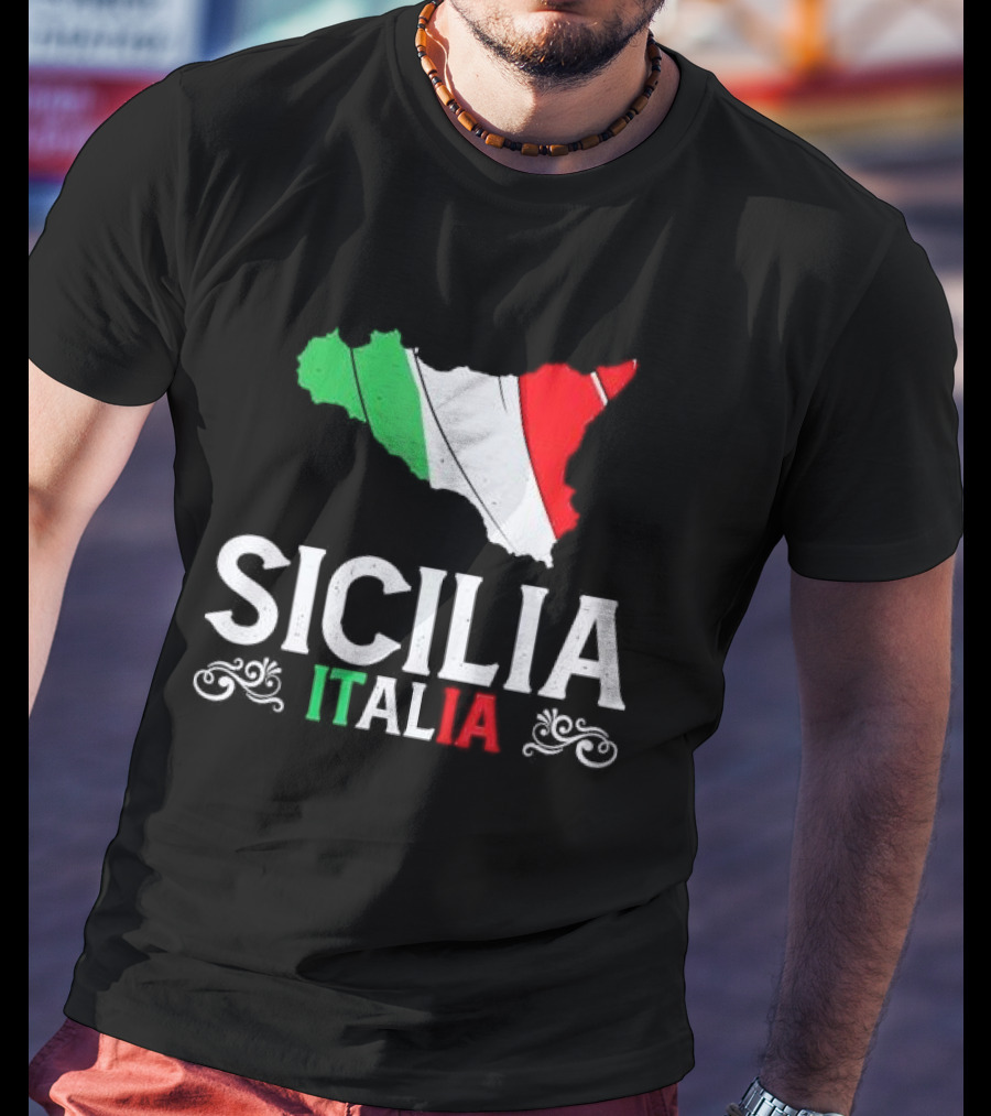 Sicilia Italia Sicily Map Italian Flag T-Shirt