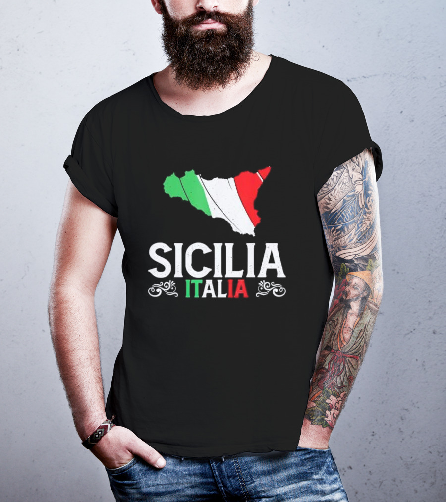 Sicilia Italia Sicily Map Italian Flag T-Shirt
