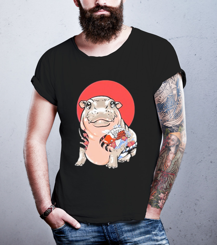 Yakuza Moo Deng Animal Tattoo Koi Fish Red Sun T-Shirt