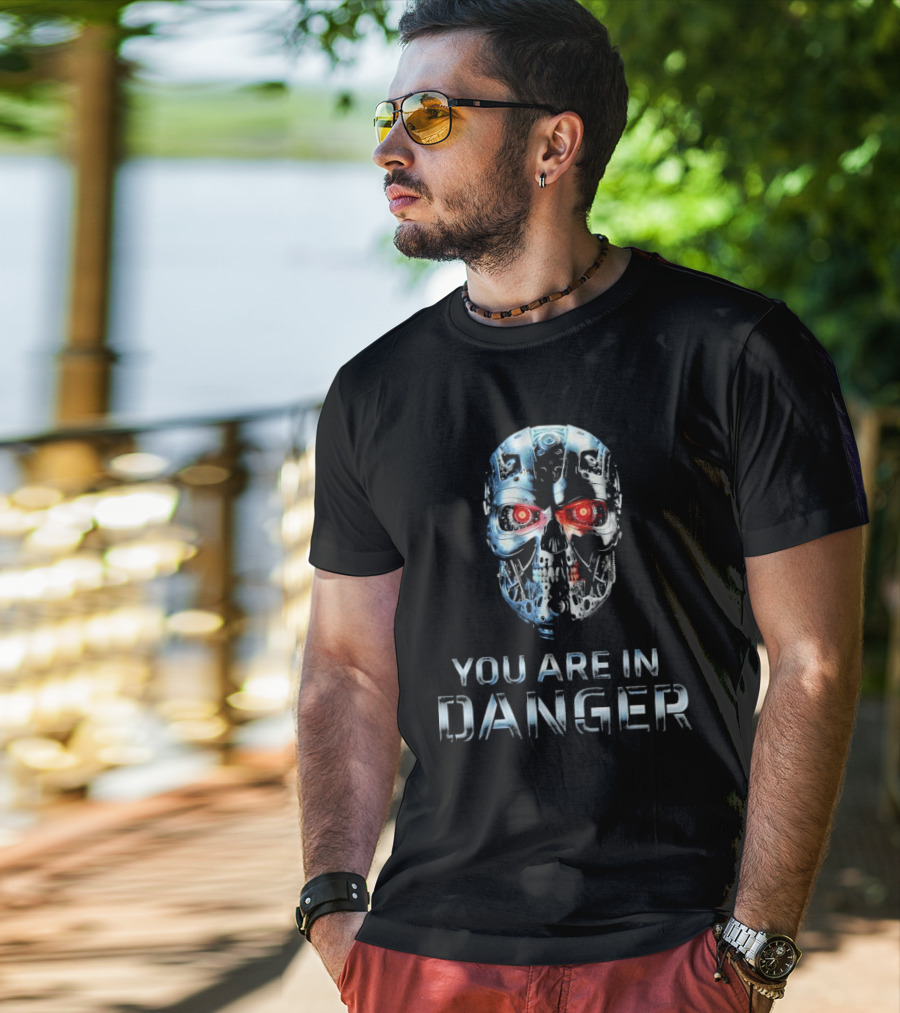 You Are In Danger Terminator Skynet Metal Skull T-Shirt