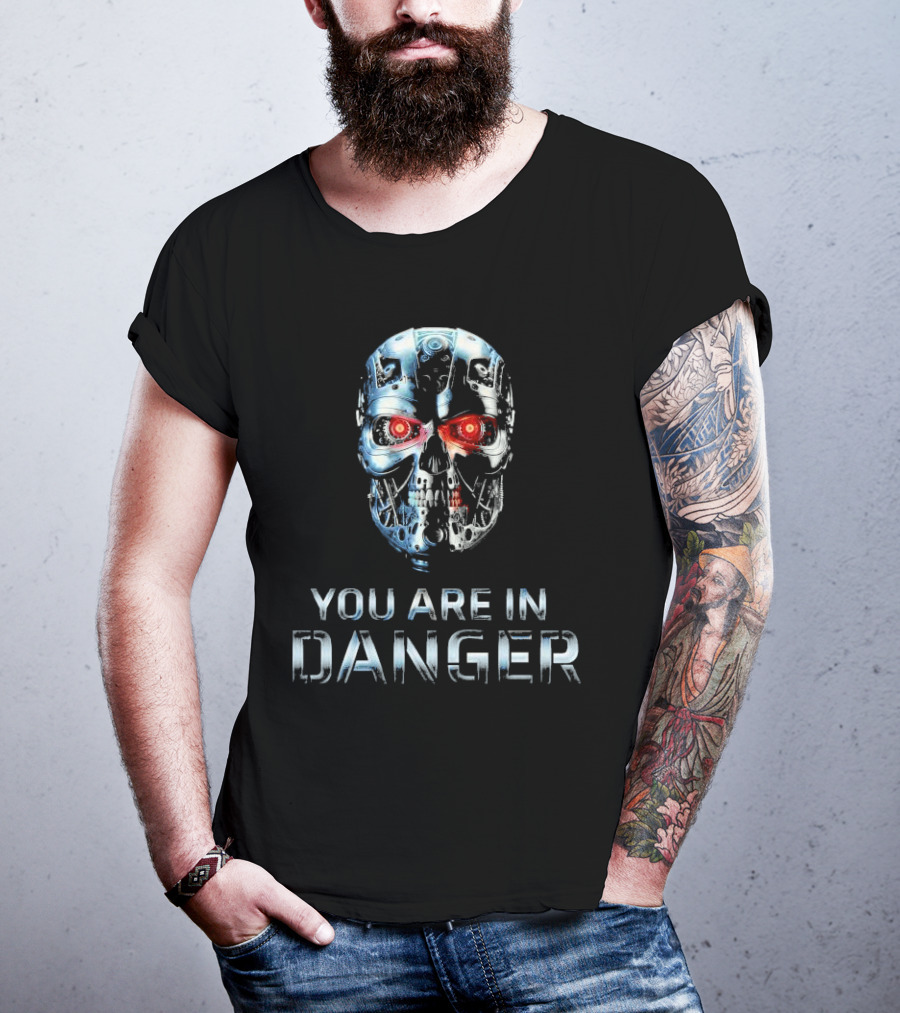You Are In Danger Terminator Skynet Metal Skull T-Shirt