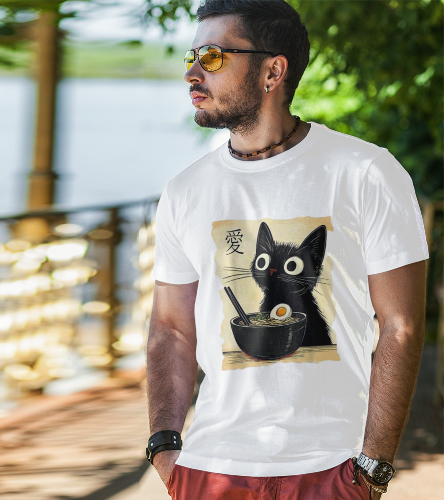 Cat Ramen Japanese Kawaii Anime Cat 愛 T-Shirt