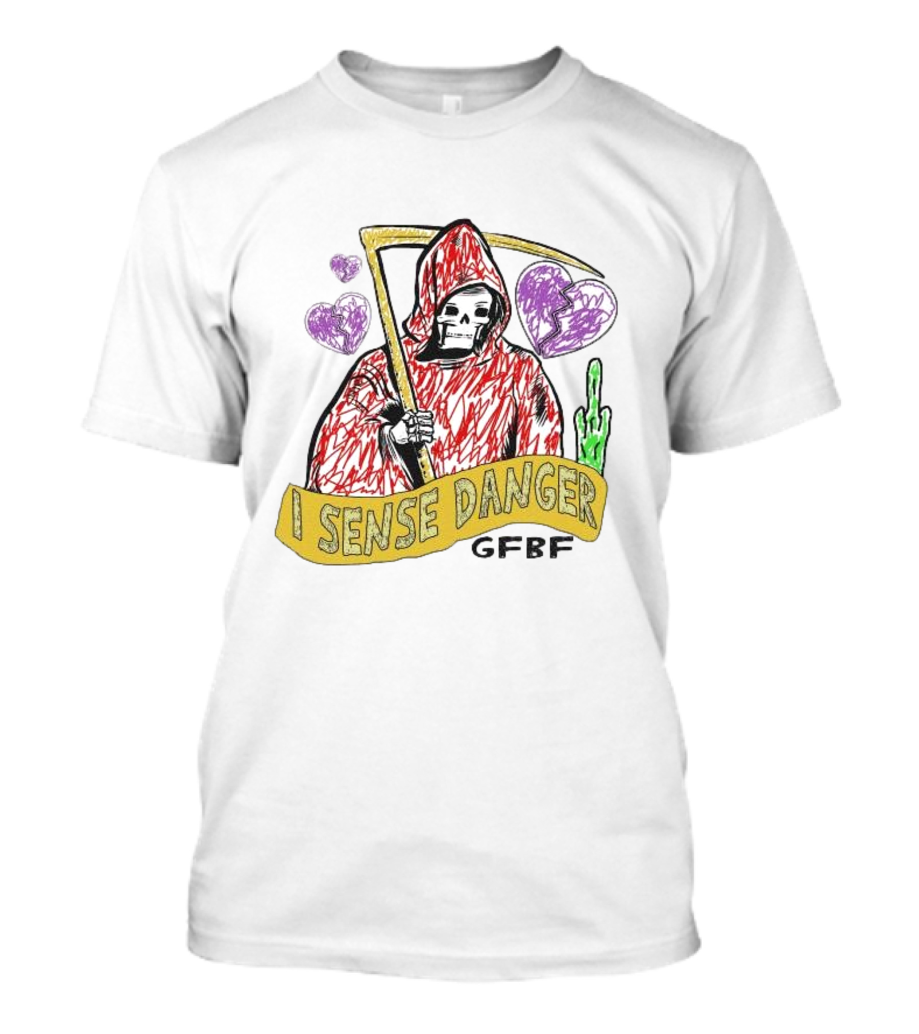 I Sense Danger GFBD Grim Reaper Middle Finger Purple Hearts T-Shirt