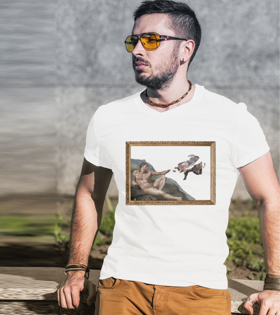 Michelangelo Moo Deng Creation Parody Vintage Frame T-Shirt