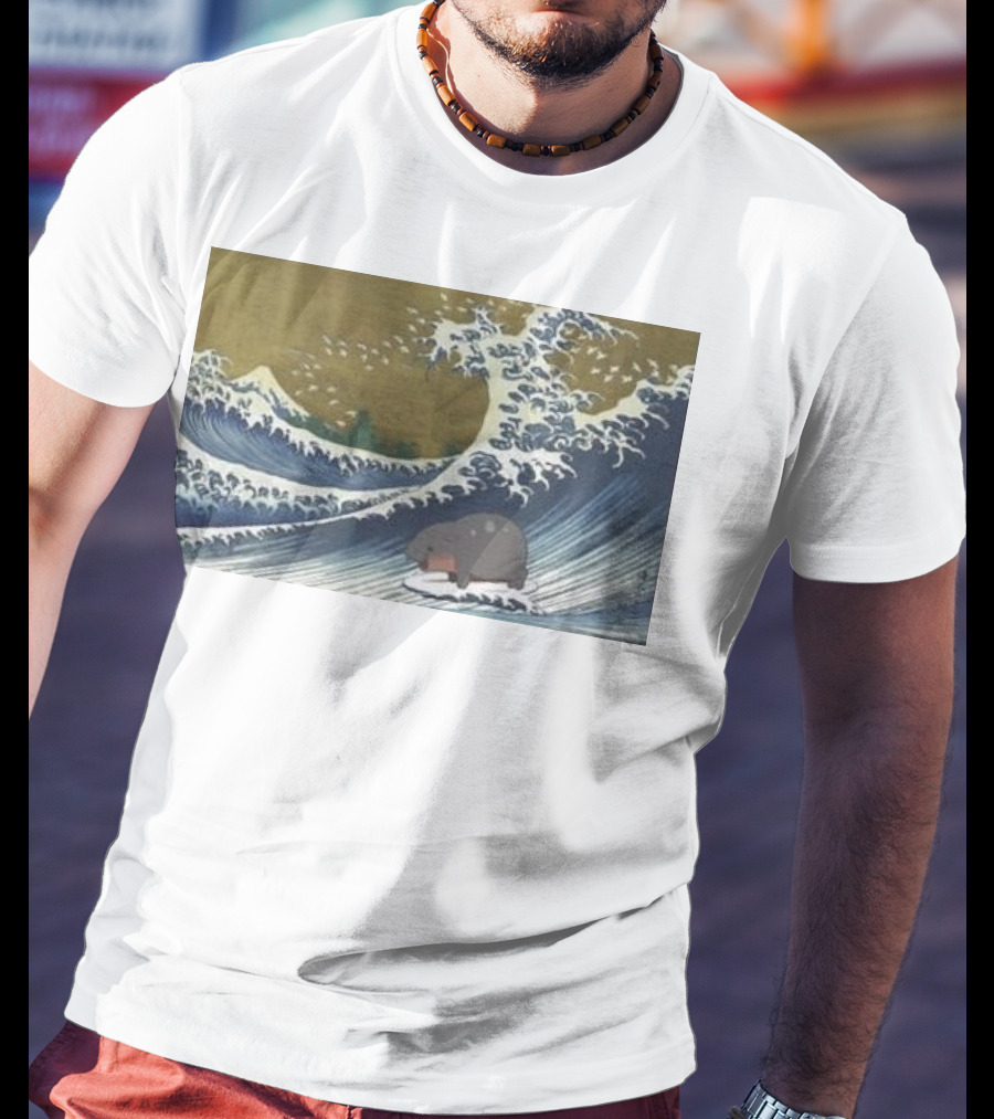 Moo Deng Surfing The Great Wave Off Kanagawa Hybrid T-Shirt
