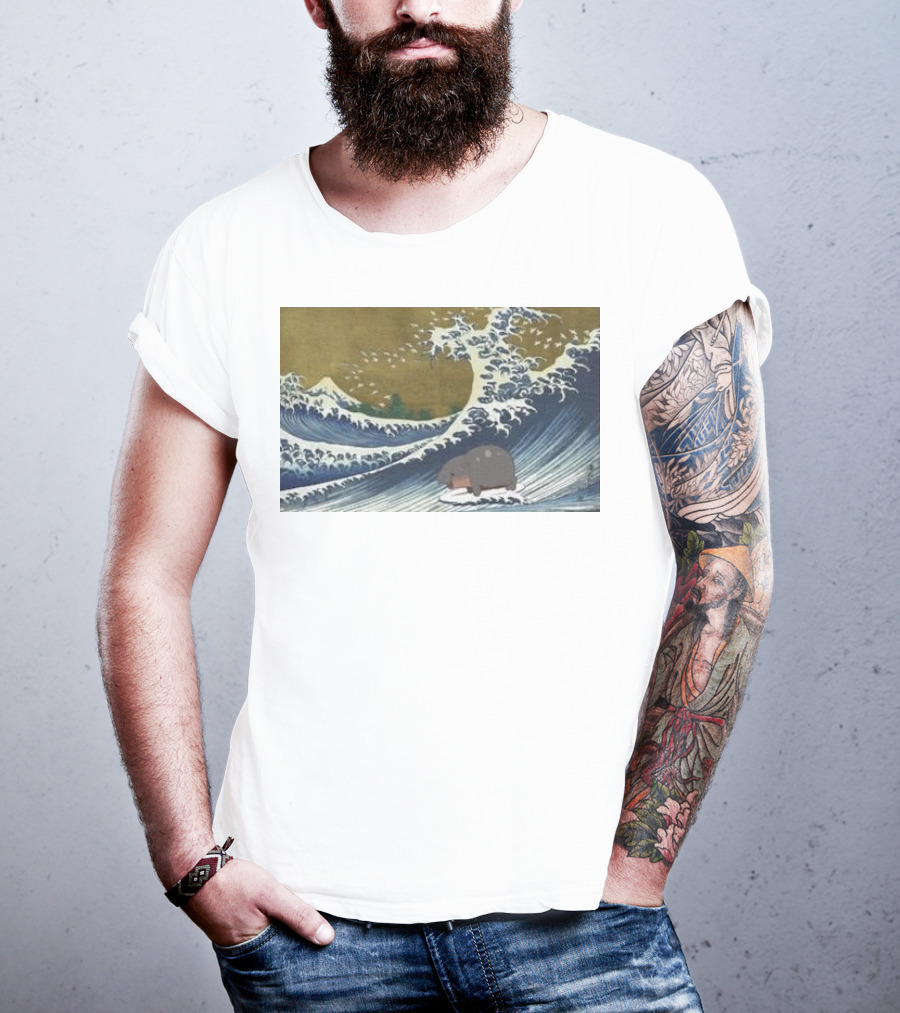 Moo Deng Surfing The Great Wave Off Kanagawa Hybrid T-Shirt