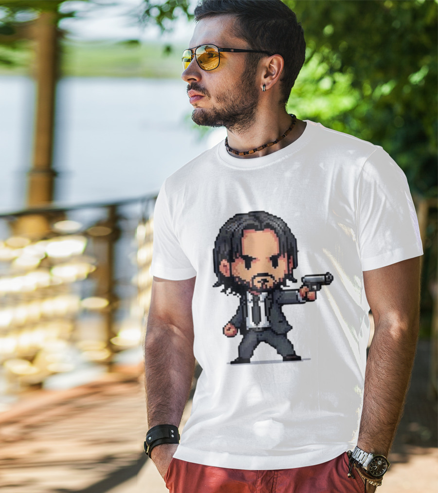 Pixel Chibi John Wick With Gun T-Shirt