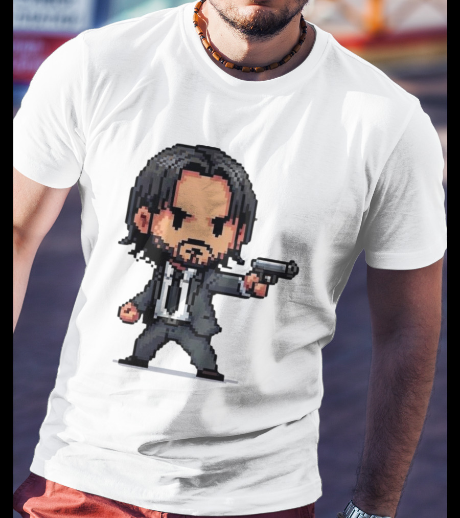 Pixel Chibi John Wick With Gun T-Shirt