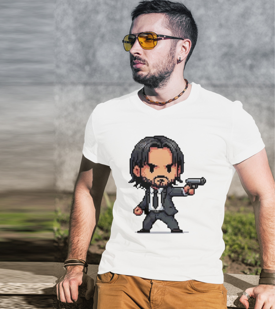 Pixel Chibi John Wick With Gun T-Shirt
