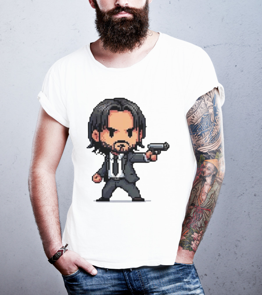 Pixel Chibi John Wick With Gun T-Shirt