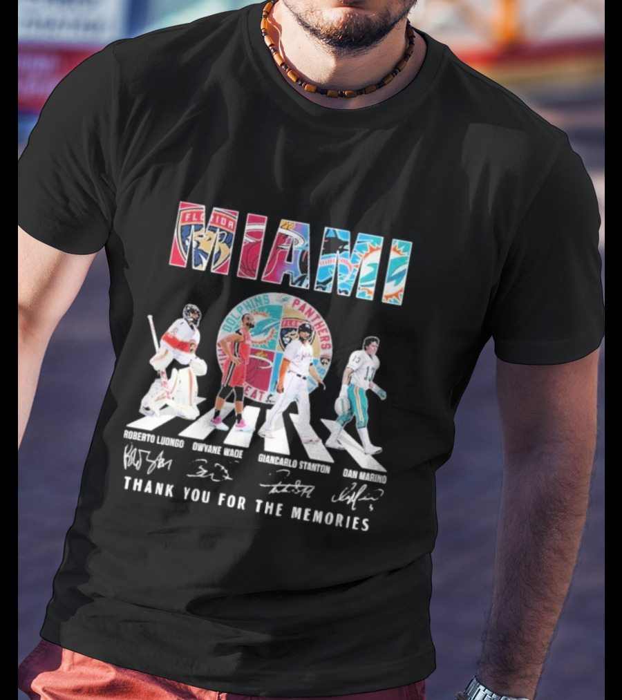 Miami Dolphins Panthers Heat Marlins Marino Luongo Wade Stanton Thank You For The Memories T-Shirt