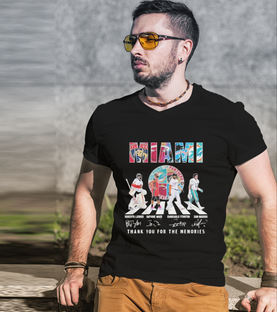 Miami Dolphins Panthers Heat Marlins Marino Luongo Wade Stanton Thank You For The Memories T-Shirt