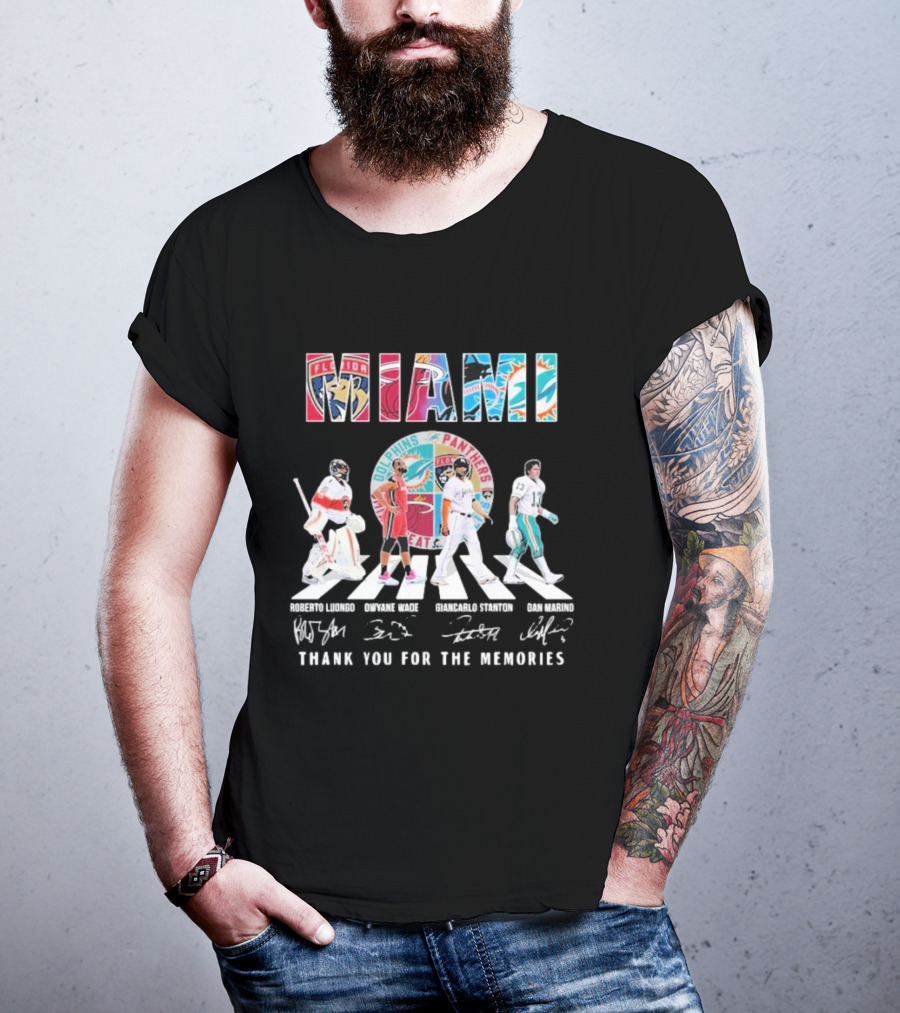 Miami Dolphins Panthers Heat Marlins Marino Luongo Wade Stanton Thank You For The Memories T-Shirt